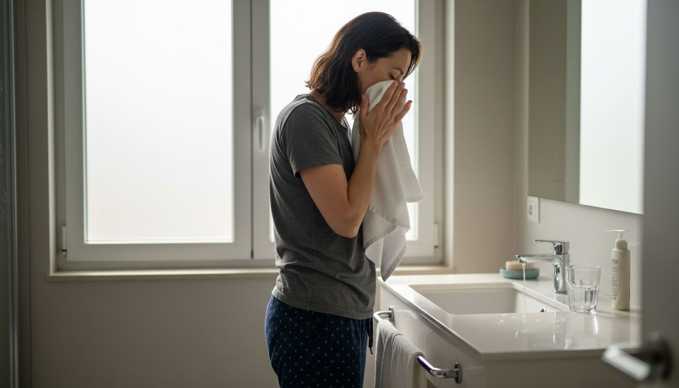 Woman gently patting face after skincare